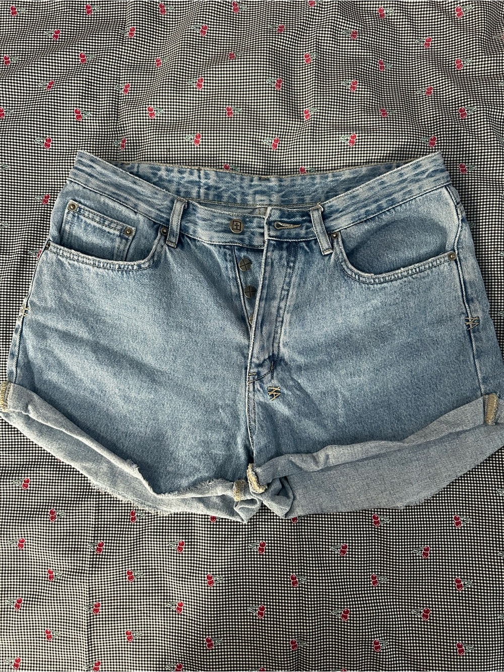Ksubi Light Blue Rolled Hem Denim Shorts